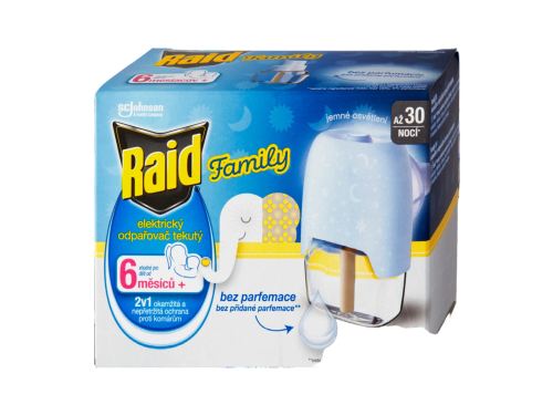 Raid Family Elektrický Odpařovač proti komárům + tekutá náplň 30 nocí, 21 ml